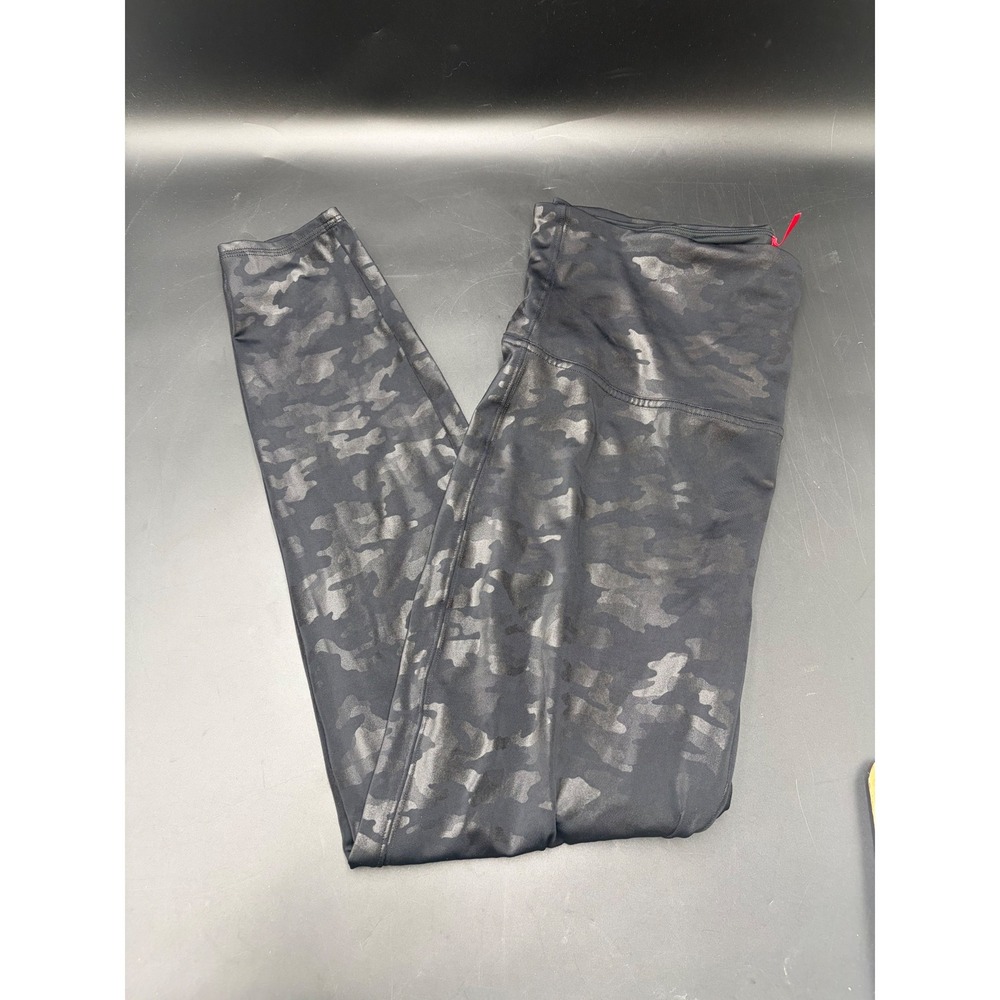 Spanx Womens Faux Leather Camo Leggings High Rise Black Camouflage 3X